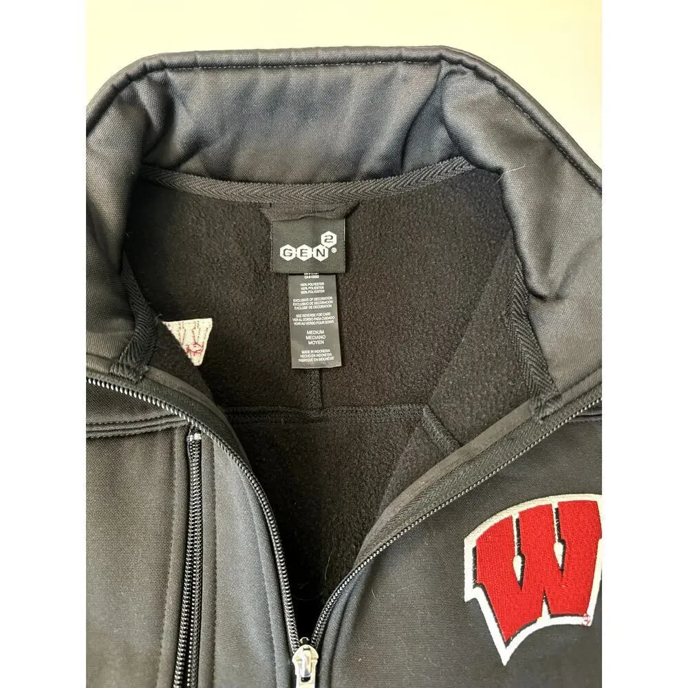 Wisconsin Badgers Jacket Size Medium Men's Black Full zip Softshell - Picture 5 of 6